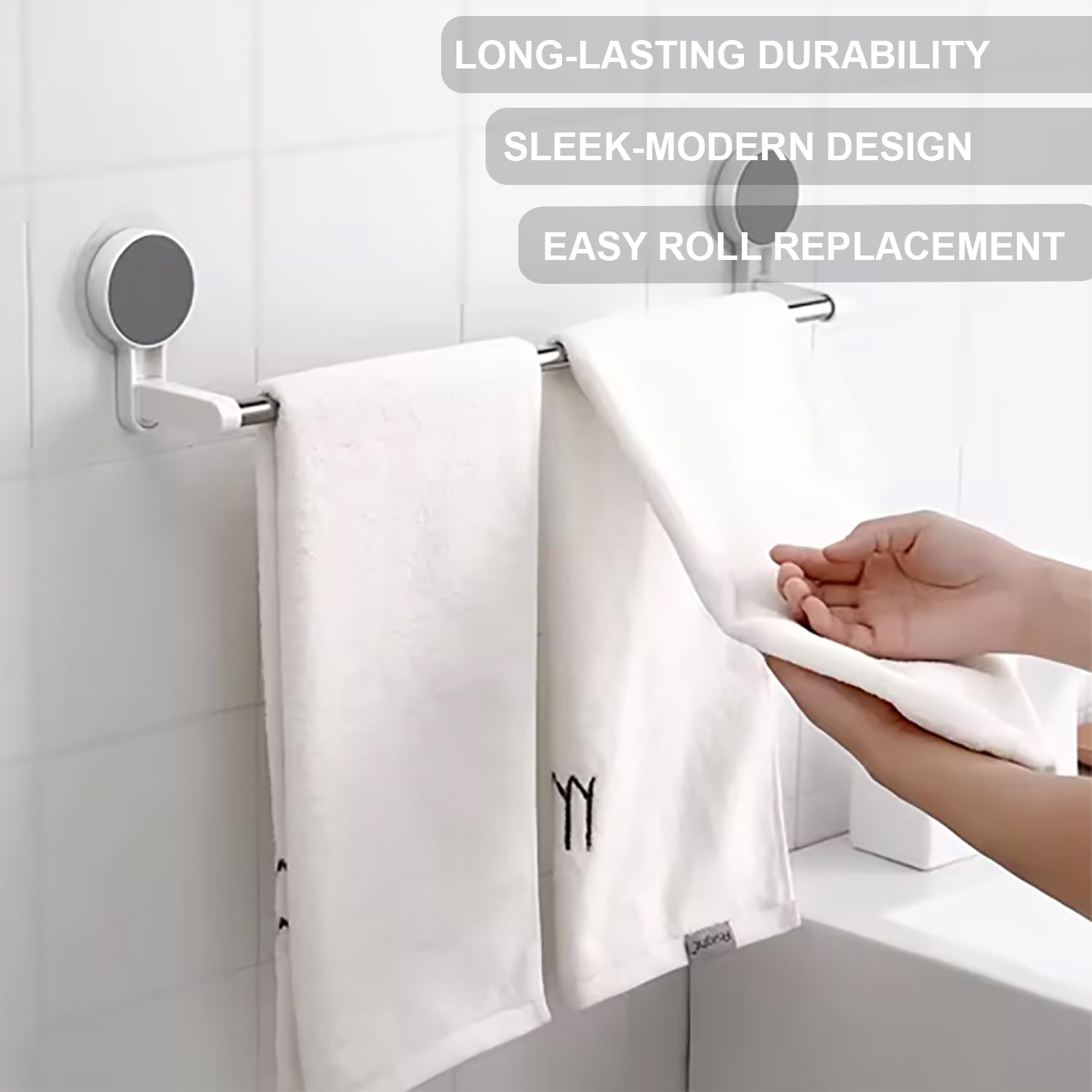GLACIAL Wall Mounted Single Rod Towel Holder Bar – Magic Sticker Napkin Rod Hanger for Bathroom & Kitchen, No-Drill Cloth Rack for Hand Towels, Dish Towels, and Cleaning Rags...