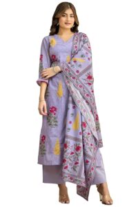 GoSriKi Women's Rayon Viscose Printed Straight Kurta with Pant & Dupatta
