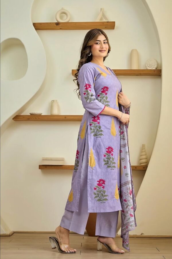 GoSriKi Women's Rayon Viscose Printed Straight Kurta with Pant & Dupatta