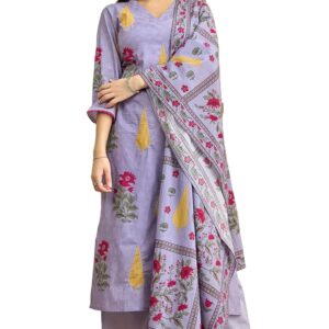 GoSriKi Women's Rayon Viscose Printed Straight Kurta with Pant & Dupatta