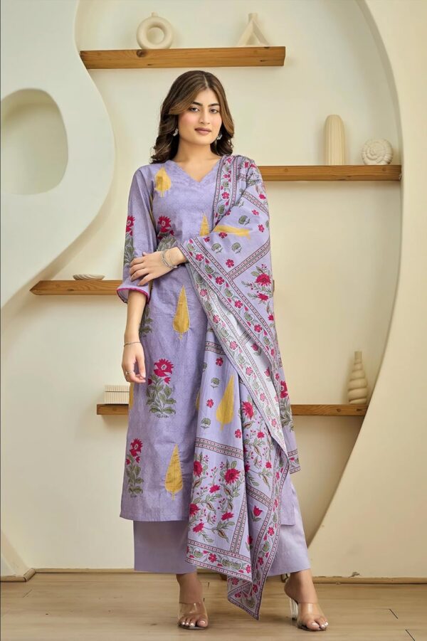 GoSriKi Women's Rayon Viscose Printed Straight Kurta with Pant & Dupatta