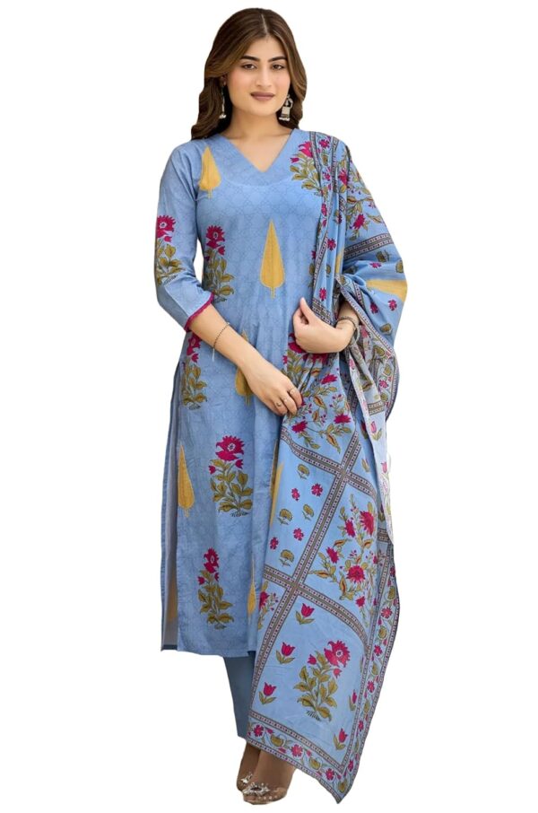 GoSriKi Women's Rayon Viscose Printed Straight Kurta with Pant & Dupatta