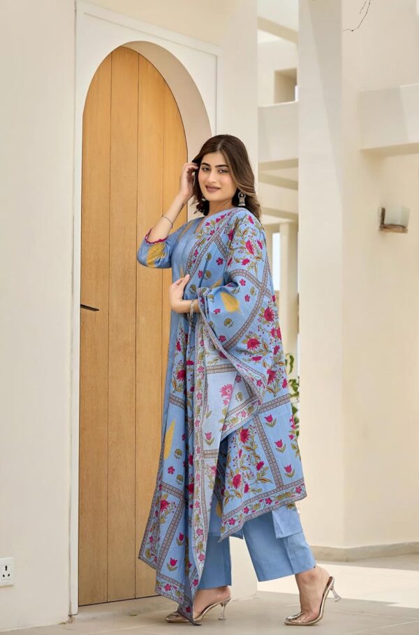 GoSriKi Women's Rayon Viscose Printed Straight Kurta with Pant & Dupatta