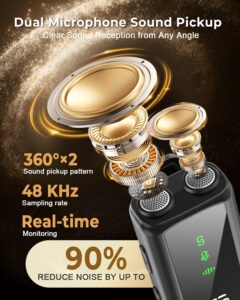 GRENARO Mic for YouTube Wireless with 48H Charging Case, 3-Level Noise Cancellation Mic Wireless for Android/iOS, Dual Lapel Microphone for Recording, Facebook, Live Stream