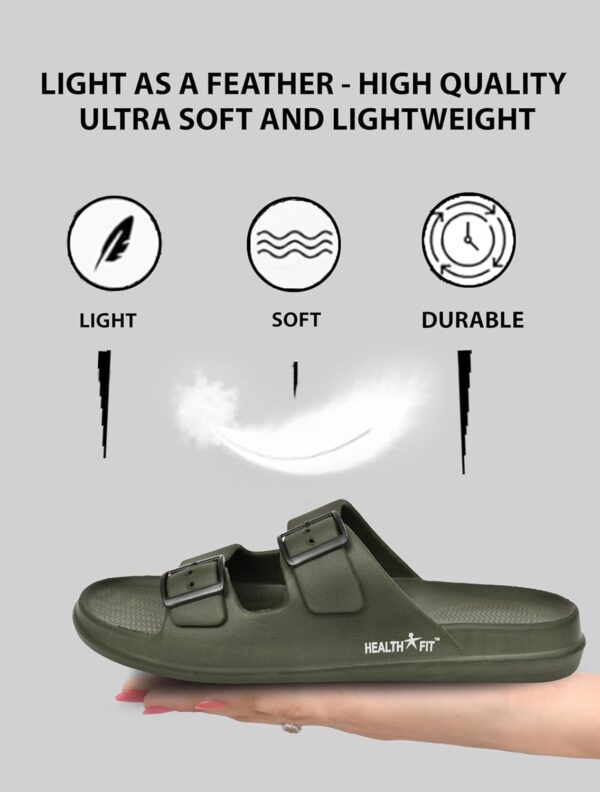 HEALTH FIT Extra Soft Premium Classic Cushion Sliders/Slippers with Adjustable Buckle Strap & Light Weight Anti-SkidWaterproof Flip Flops for Men's HF150