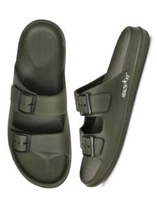 HEALTH FIT Extra Soft Premium Classic Cushion Sliders/Slippers with Adjustable Buckle Strap & Light Weight Anti-SkidWaterproof Flip Flops for Men's HF150