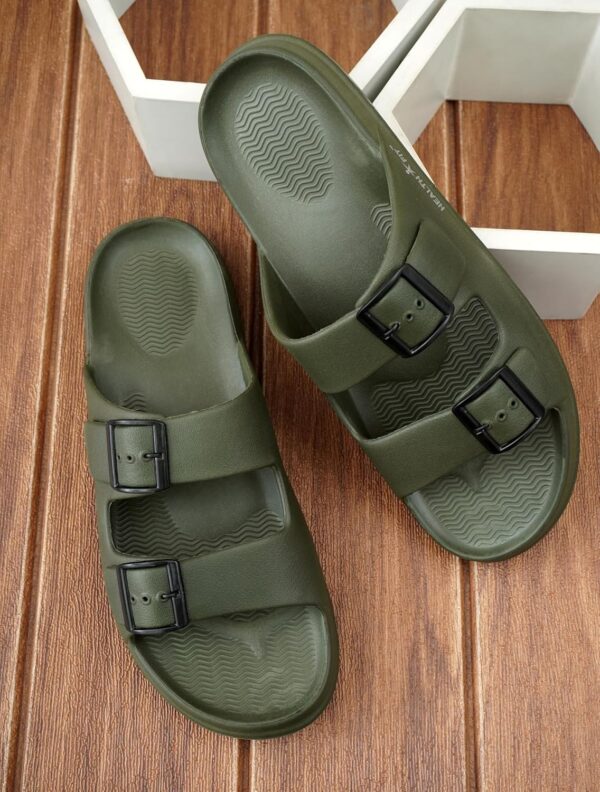 HEALTH FIT Extra Soft Premium Classic Cushion Sliders/Slippers with Adjustable Buckle Strap & Light Weight Anti-SkidWaterproof Flip Flops for Men's HF150