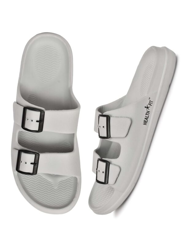 HEALTH FIT Extra Soft Premium Classic Cushion Sliders/Slippers with Adjustable Buckle Strap & Light Weight Anti-SkidWaterproof Flip Flops for Men's HF150