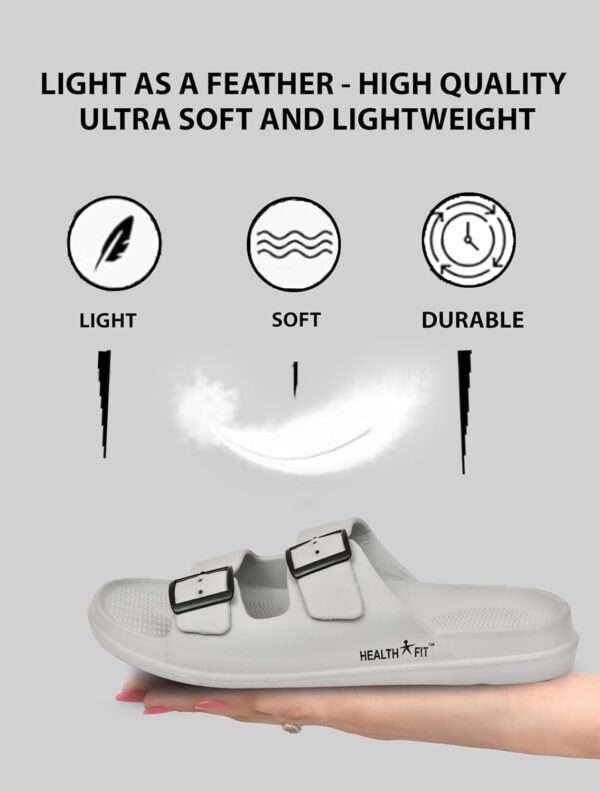 HEALTH FIT Extra Soft Premium Classic Cushion Sliders/Slippers with Adjustable Buckle Strap & Light Weight Anti-SkidWaterproof Flip Flops for Men's HF150