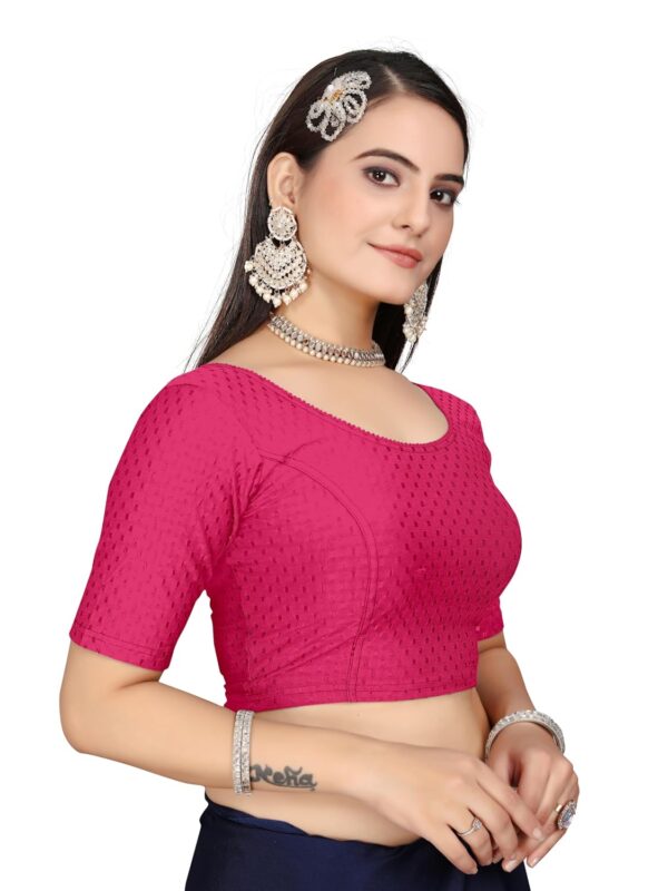 HeeFee Women's Round Neck Dobby Cotton Stretchable Half Sleeve Readymade Saree Blouse