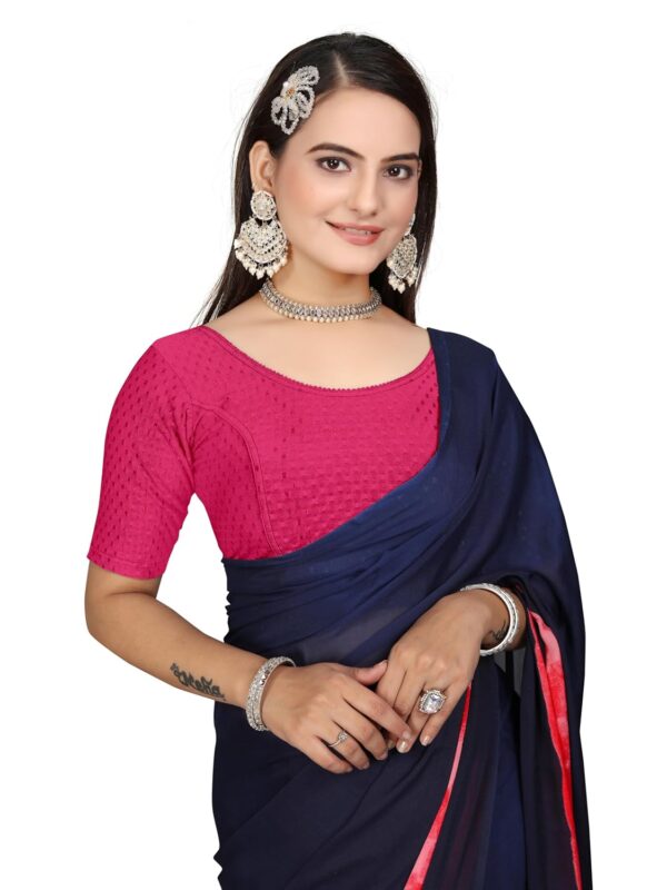 HeeFee Women's Round Neck Dobby Cotton Stretchable Half Sleeve Readymade Saree Blouse