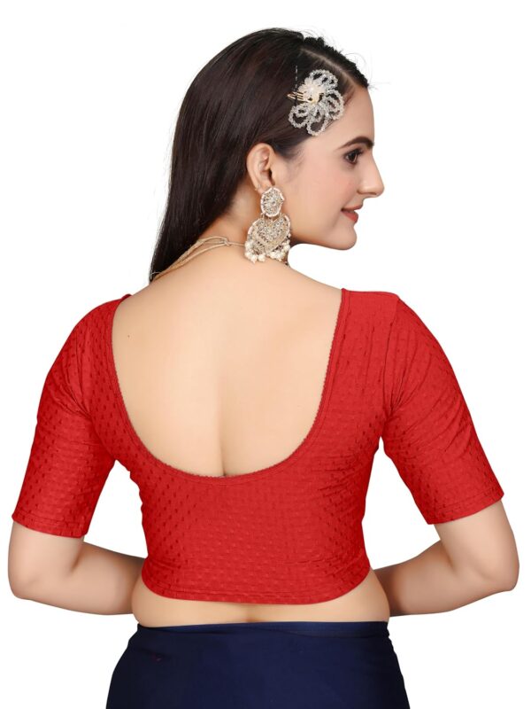 HeeFee Women's Round Neck Dobby Cotton Stretchable Half Sleeve Readymade Saree Blouse