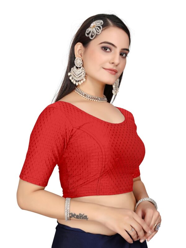 HeeFee Women's Round Neck Dobby Cotton Stretchable Half Sleeve Readymade Saree Blouse