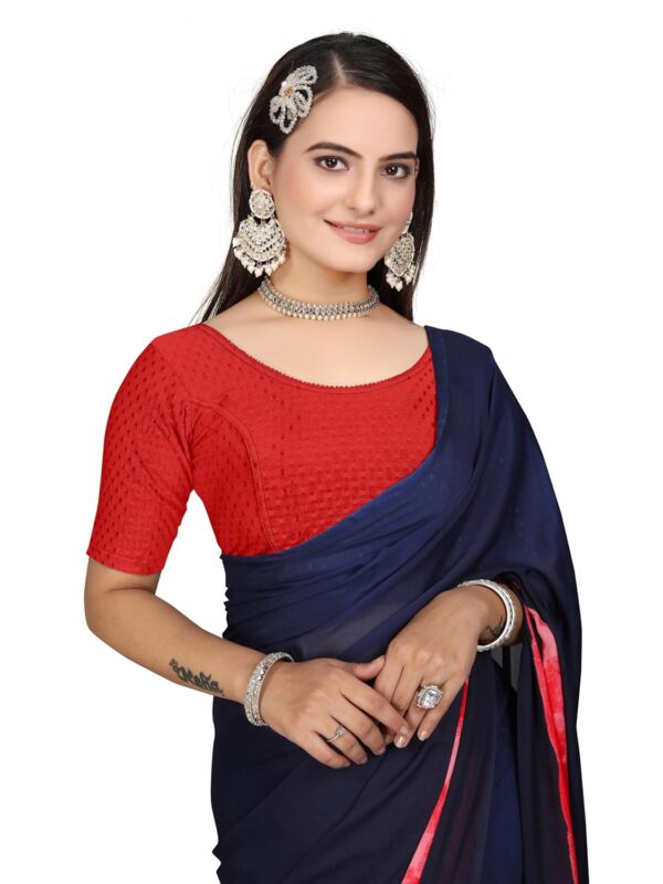 HeeFee Women's Round Neck Dobby Cotton Stretchable Half Sleeve Readymade Saree Blouse
