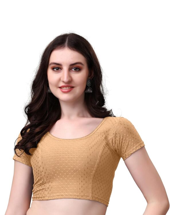 HeeFee Women's Round Neck Dobby Cotton Stretchable Short Sleeve Readymade Saree Blouse