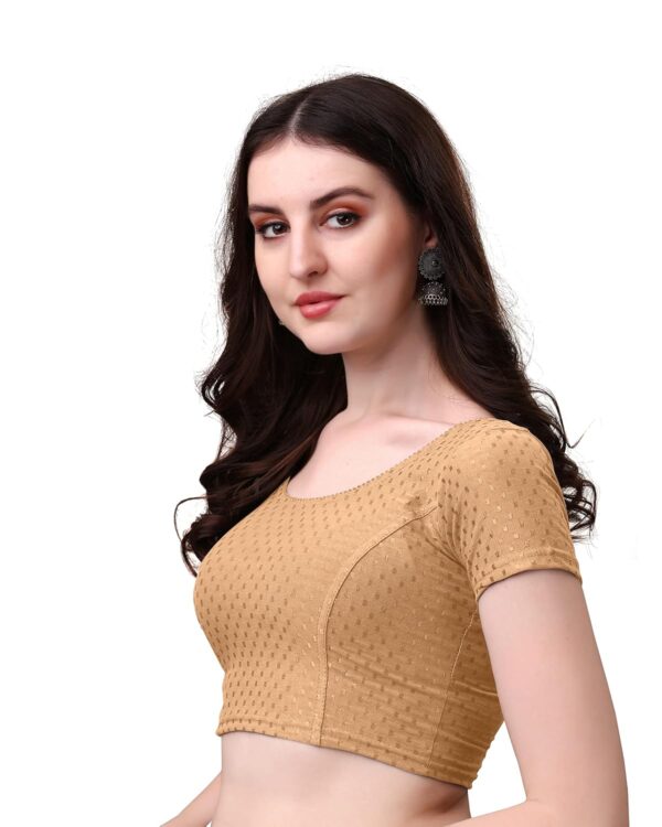 HeeFee Women's Round Neck Dobby Cotton Stretchable Short Sleeve Readymade Saree Blouse