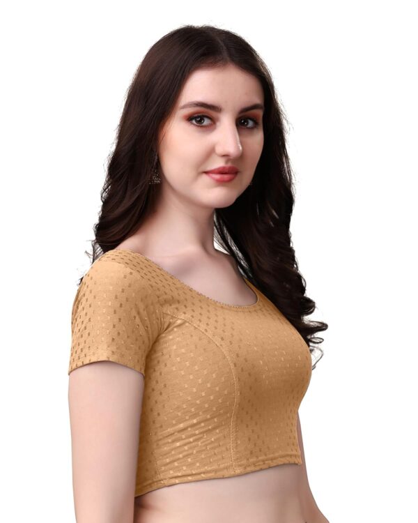 HeeFee Women's Round Neck Dobby Cotton Stretchable Short Sleeve Readymade Saree Blouse