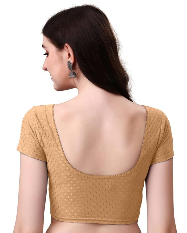 HeeFee Women's Round Neck Dobby Cotton Stretchable Short Sleeve Readymade Saree Blouse
