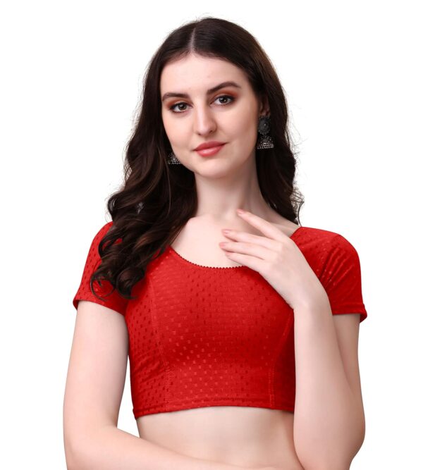 HeeFee Women's Round Neck Dobby Cotton Stretchable Short Sleeve Readymade Saree Blouse