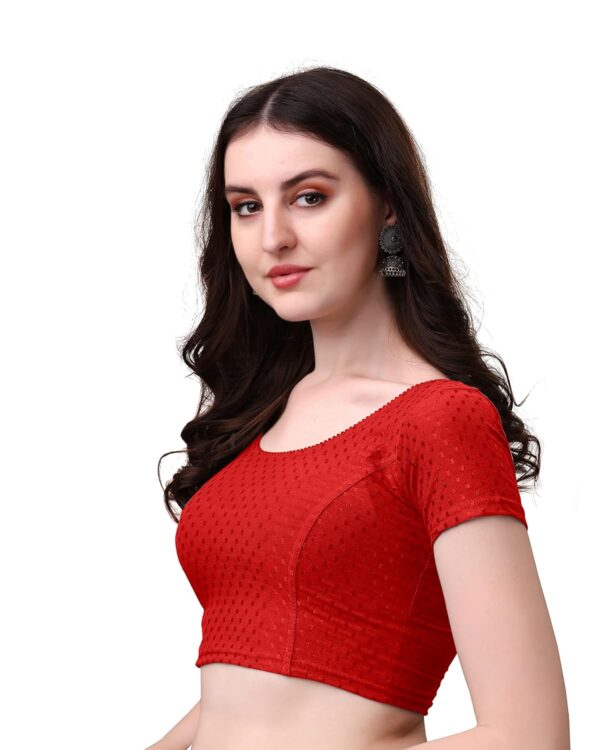 HeeFee Women's Round Neck Dobby Cotton Stretchable Short Sleeve Readymade Saree Blouse