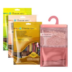 Humicure Moisture Absorber Dehumidifier | 500ml Absorption Capacity | Prevents Mold, Dampness & Odor in Wardrobe, Bathroom, Kitchen & Bedroom | 220g x 3 (Fragrance Combo)