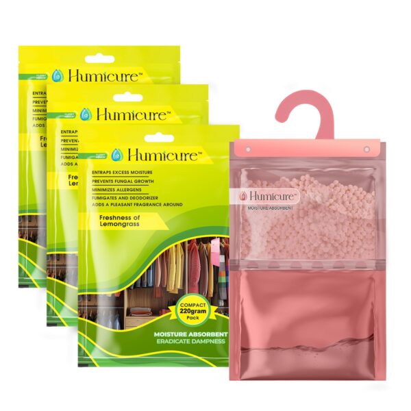 Humicure Moisture Absorber Dehumidifier | 500ml Absorption Capacity | Prevents Mold, Dampness & Odor in Wardrobe, Bathroom, Kitchen & Bedroom | 220g x 3 (Fragrance Combo)