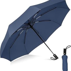 inulec Automatic Travel Umbrella - Stylish Windproof For Rain & Compact, Strong for Wind, Auto Open/Close Button, Travel-Friendly 3-Fold Design Perfect Umbrella for Men & Women