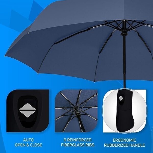 inulec Automatic Travel Umbrella - Stylish Windproof For Rain & Compact, Strong for Wind, Auto Open/Close Button, Travel-Friendly 3-Fold Design Perfect Umbrella for Men & Women