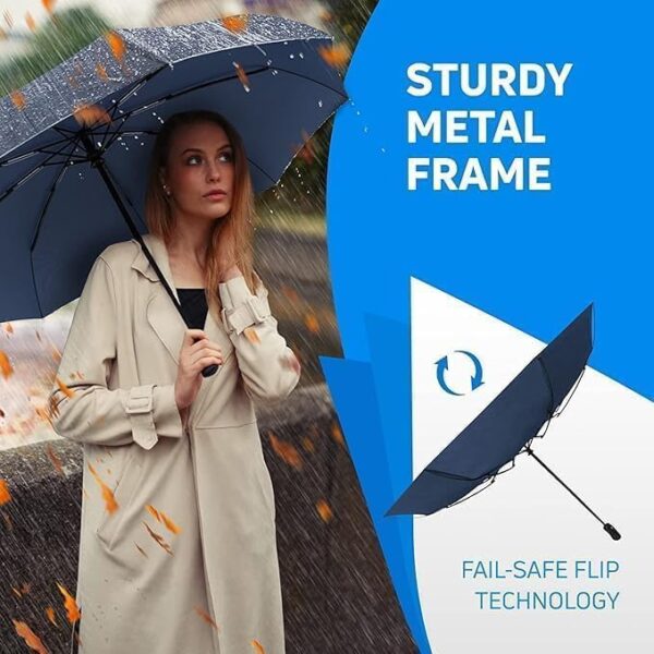 inulec Automatic Travel Umbrella - Stylish Windproof For Rain & Compact, Strong for Wind, Auto Open/Close Button, Travel-Friendly 3-Fold Design Perfect Umbrella for Men & Women