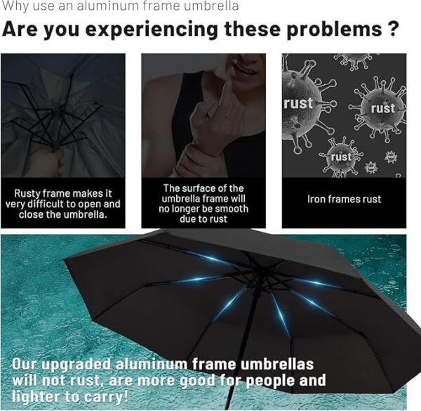 inulec Automatic Travel Umbrella - Stylish Windproof For Rain & Compact, Strong for Wind, Auto Open/Close Button, Travel-Friendly 3-Fold Design Perfect Umbrella for Men & Women