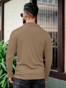 KAJARU Men's Polyester Blend T Shirt with Spread Collar Neck Line Zipper Closure Full Sleeves Solid Pattern Regular Fit and Standard Length