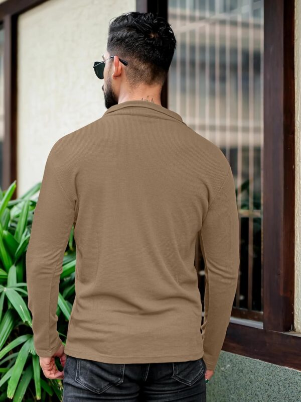 KAJARU Men's Polyester Blend T Shirt with Spread Collar Neck Line Zipper Closure Full Sleeves Solid Pattern Regular Fit and Standard Length