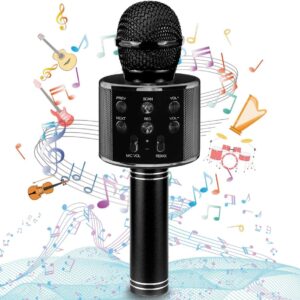 Kids Advance Handheld Wireless Singing Mike Multi-Function Bluetooth Karaoke Mic with Microphone Speaker for All Smart Phones (Black)