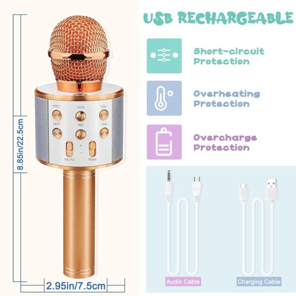 Kids Advance Handheld Wireless Singing Mike Multi-Function Bluetooth Karaoke Mic with Microphone Speaker for All Smart Phones (Rose Gold)