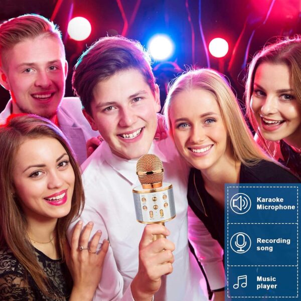 Kids Advance Handheld Wireless Singing Mike Multi-Function Bluetooth Karaoke Mic with Microphone Speaker for All Smart Phones (Rose Gold)