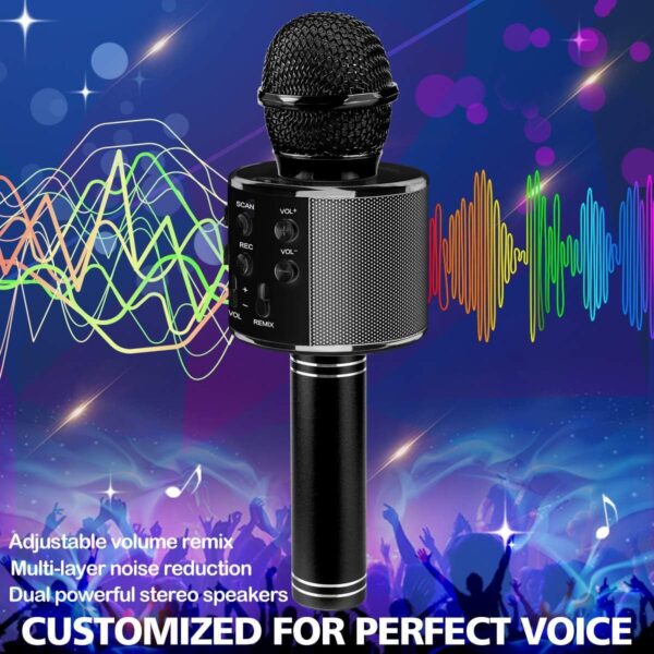 Kids Advance Handheld Wireless Singing Mike Multi-Function Bluetooth Karaoke Mic with Microphone Speaker for All Smart Phones (Black)