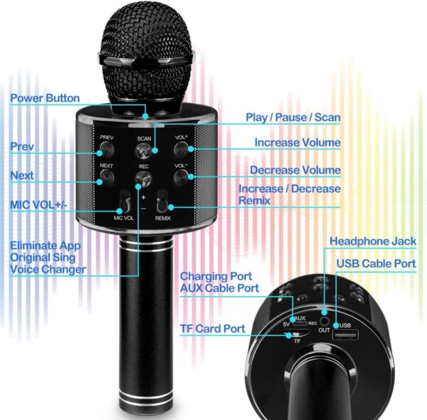 Kids Advance Handheld Wireless Singing Mike Multi-Function Bluetooth Karaoke Mic with Microphone Speaker for All Smart Phones (Black)