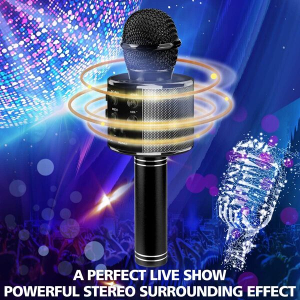 Kids Advance Handheld Wireless Singing Mike Multi-Function Bluetooth Karaoke Mic with Microphone Speaker for All Smart Phones (Black)