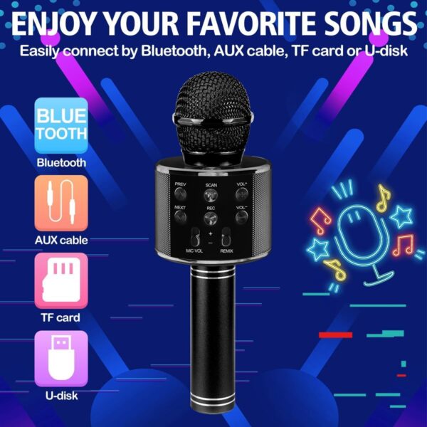 Kids Advance Handheld Wireless Singing Mike Multi-Function Bluetooth Karaoke Mic with Microphone Speaker for All Smart Phones (Black)