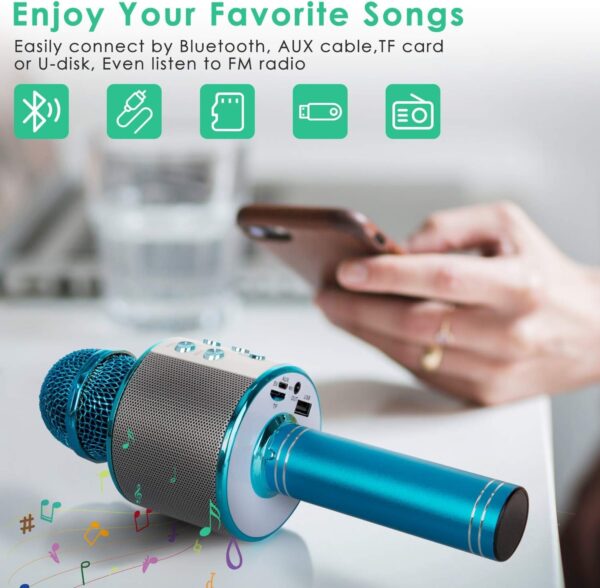 Kids Advance Handheld Wireless Singing Mike Multi-Function Bluetooth Karaoke Mic with Microphone Speaker for All Smart Phones (Black)
