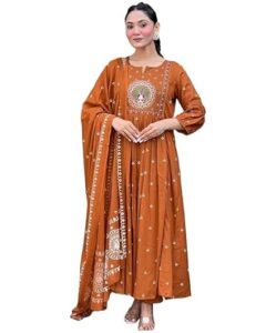 KLOSIA Women Printed Anarkali Kurta and Pant Set with Dupatta