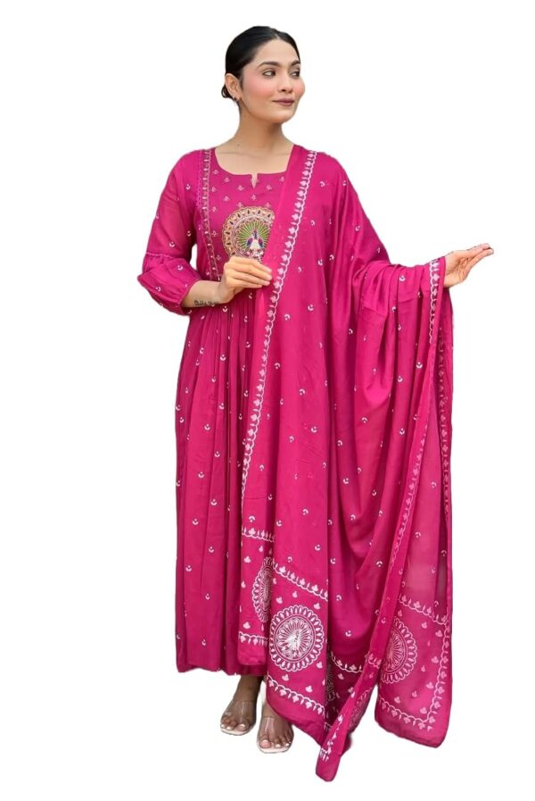 KLOSIA Women Printed Anarkali Kurta and Pant Set with Dupatta