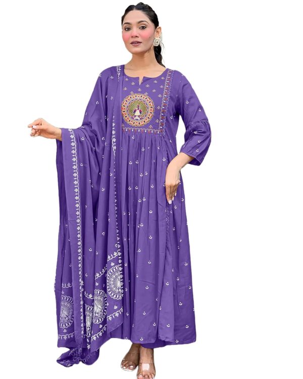 KLOSIA Women Printed Anarkali Kurta and Pant Set with Dupatta