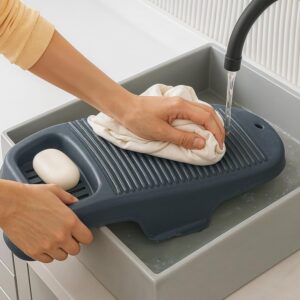 Kuber Industries Plastic Hand Washboard for Washing Clothes with Soap Holder | Mini Wash Board for Clothes | Laundry Cleaning Tool for Kids Handkerchief Socks and Dresses | Grey