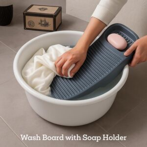 Kuber Industries Plastic Hand Washboard for Washing Clothes with Soap Holder | Mini Wash Board for Clothes | Laundry Cleaning Tool for Kids Handkerchief Socks and Dresses | Grey