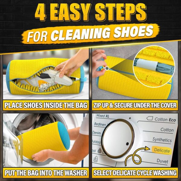 KUPSKIDZ® Shoes Washing Machine Bag for Washer and Dryer Reusable Shoe Cleaning Bag for Sneaker Tennis Unstain Cleaner Kit Invisible Zipper Side Opening Laundry Washing