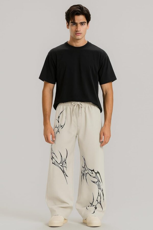 LEGASUS Aesthetic Gothic Wide Leg Pants for Men | Tribal Print Baggy Streetwear | Oversized Track Pants with Elastic Waist | Black and White Relaxed Fit Bottoms