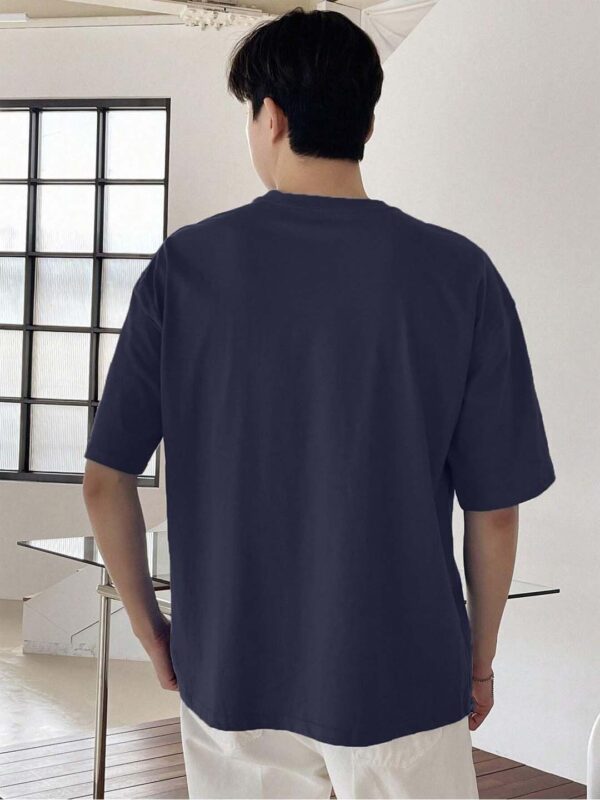 LEOTUDE Cottonblend Graphic Print Round Neck Half Sleeve Drop Shoulder Oversized Thirt for Man (Color Navy Blue)