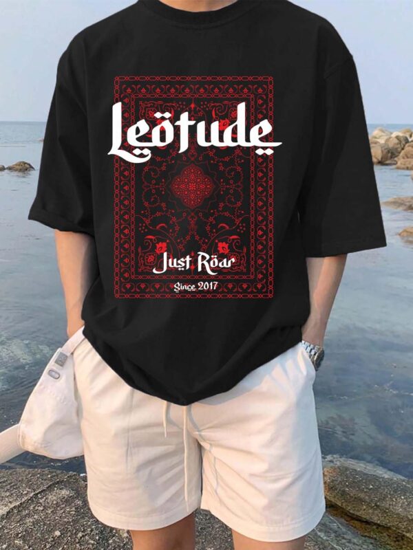 LEOTUDE Cottonblend Graphic Print Round Neck Half Sleeve Drop Shoulder Oversized Thirt for Man (Color Navy Blue)