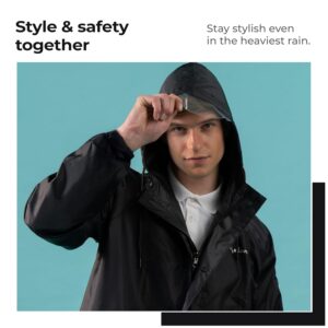 Lifelong Men's Polyester Waterproof Standard Length Raincoat Double layered Reversible Rain Suit With Hood & Inner Mobile Pocket, Set Of Top And Bottom-(L, Black)